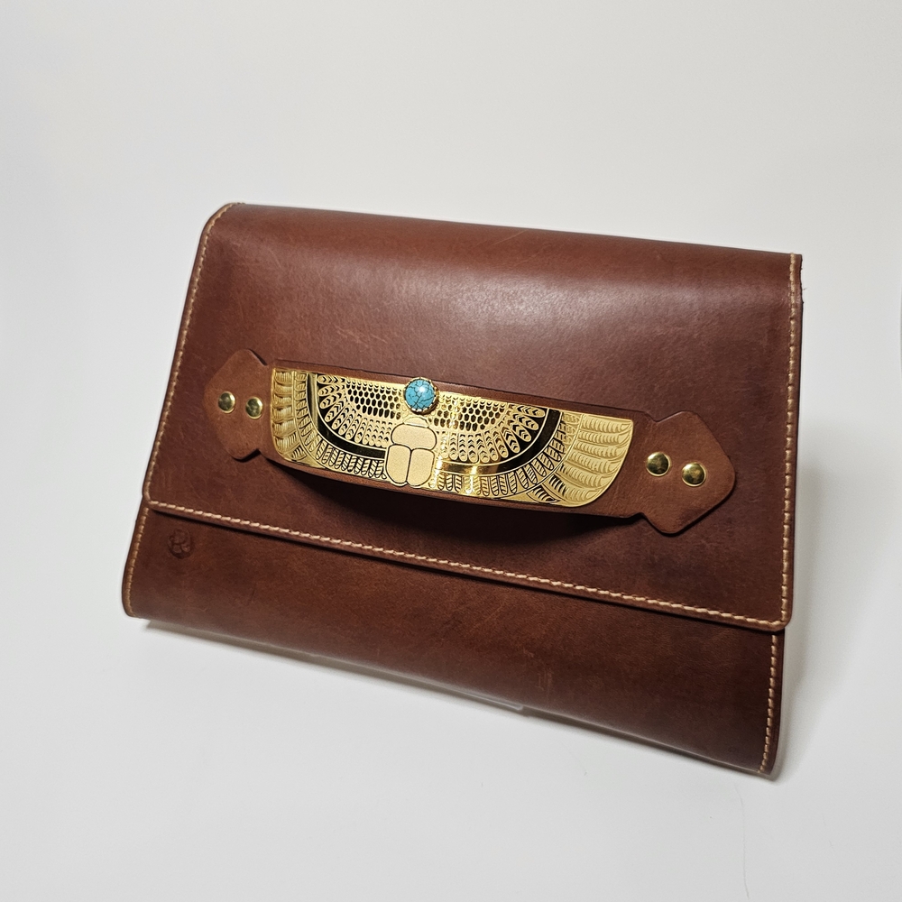 Brown Leather Clutch with Gold Accent